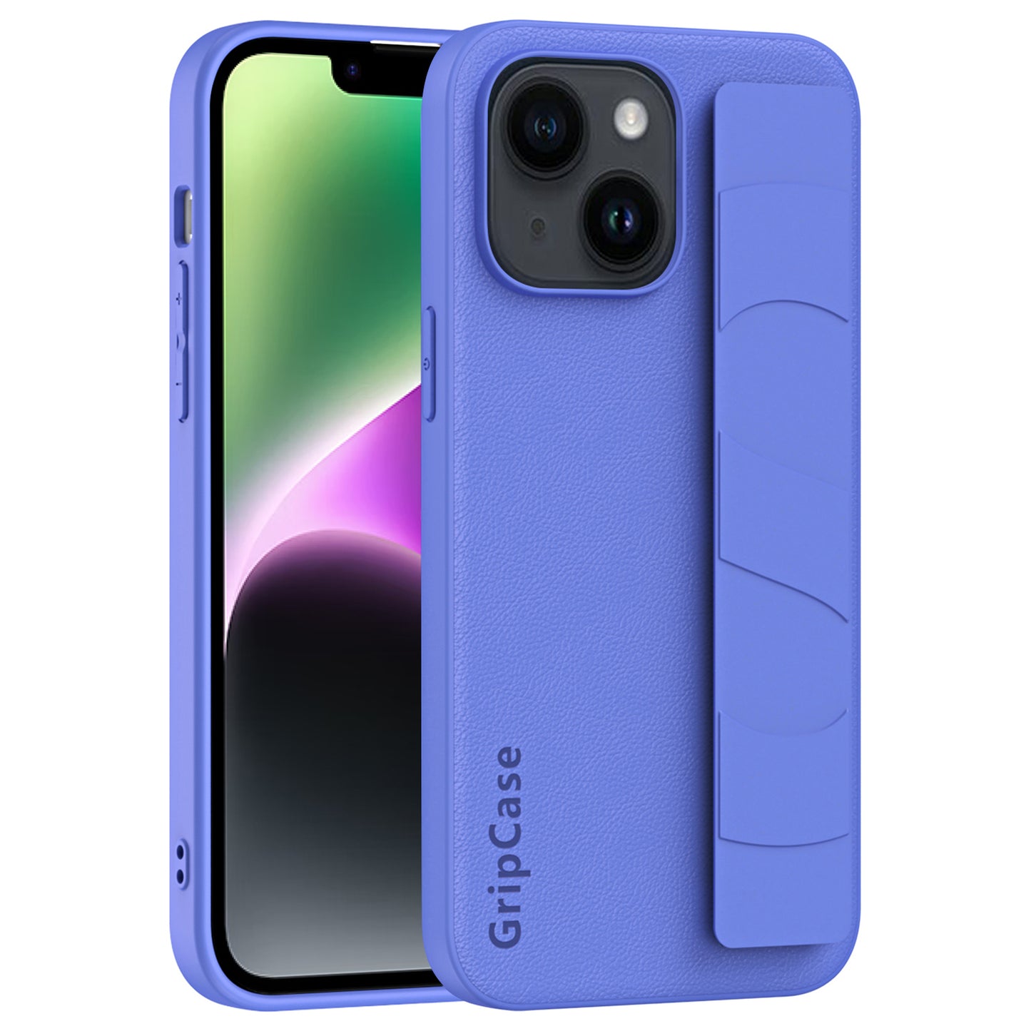 Anti-collision Phone Cover for iPhone 14 Plus Litchi Texture PU Leather Coated PC+TPU Wristband Case