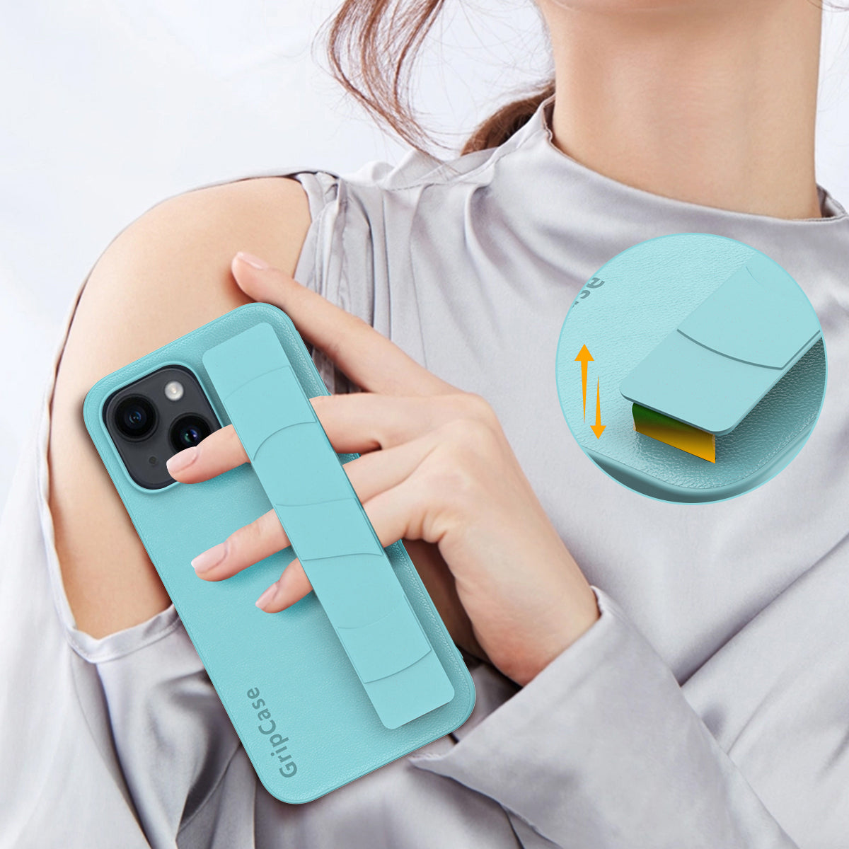 For iPhone 14 Litchi Texture Phone Cover Anti-scratch PU Leather Coated PC+TPU Case with Wristband