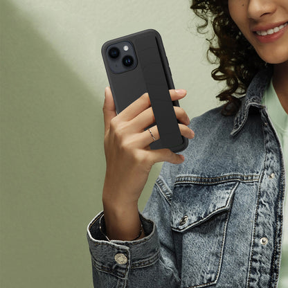 For iPhone 14 Litchi Texture Phone Cover Anti-scratch PU Leather Coated PC+TPU Case with Wristband