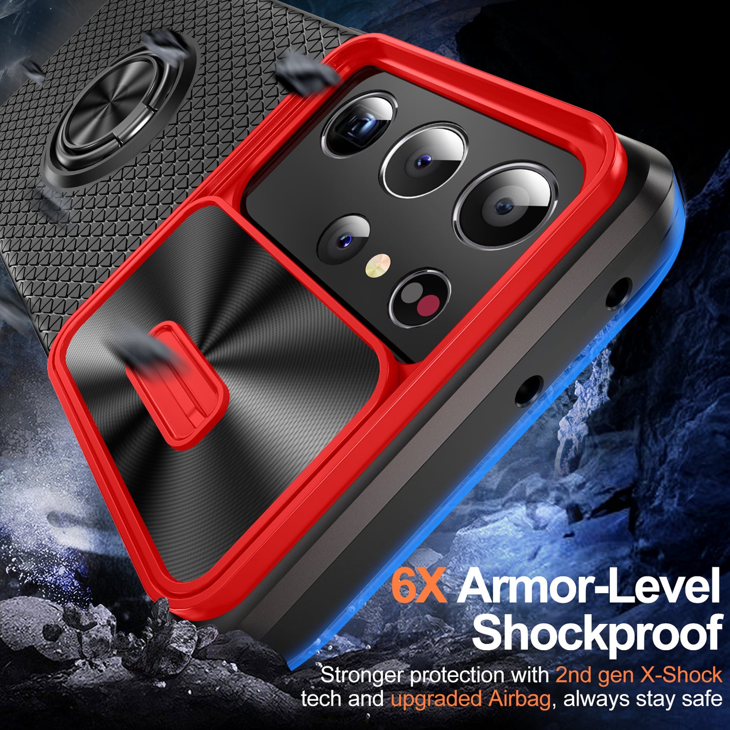 For Samsung Galaxy S21 Ultra 5G PC+TPU Phone Case Ring Kickstand Cover with Slide Camera Lens Protector