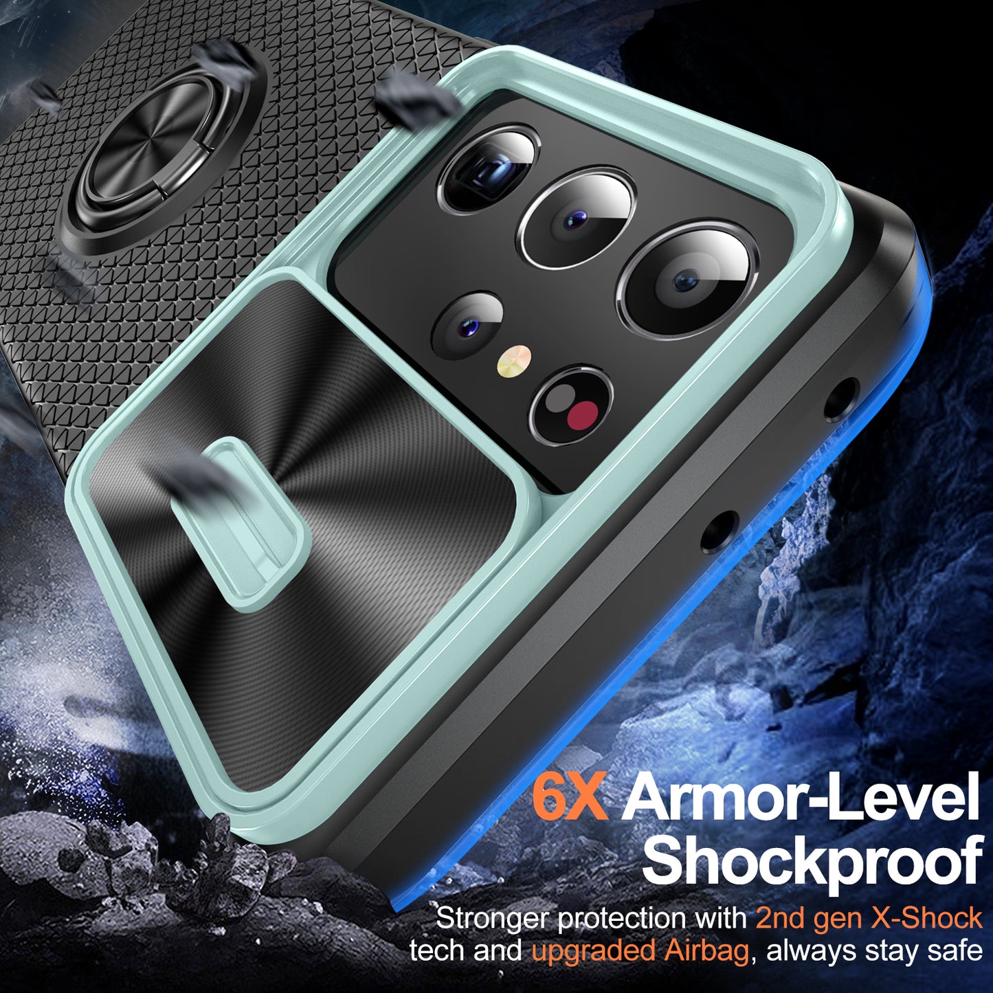 For Samsung Galaxy S21 Ultra 5G PC+TPU Phone Case Ring Kickstand Cover with Slide Camera Lens Protector