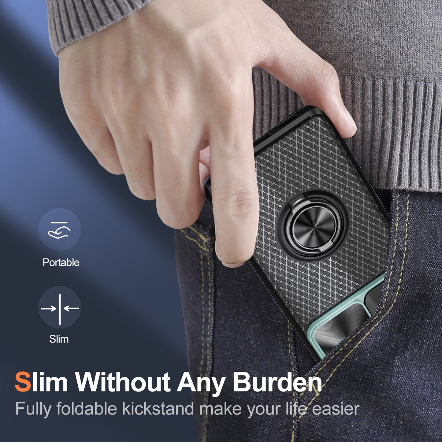 For Samsung Galaxy S21 Ultra 5G PC+TPU Phone Case Ring Kickstand Cover with Slide Camera Lens Protector