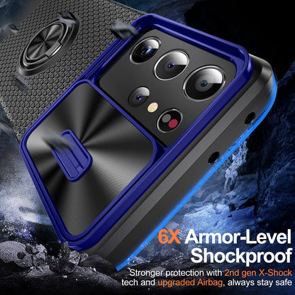 For Samsung Galaxy S21 Ultra 5G PC+TPU Phone Case Ring Kickstand Cover with Slide Camera Lens Protector