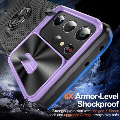 For Samsung Galaxy S21 Ultra 5G PC+TPU Phone Case Ring Kickstand Cover with Slide Camera Lens Protector