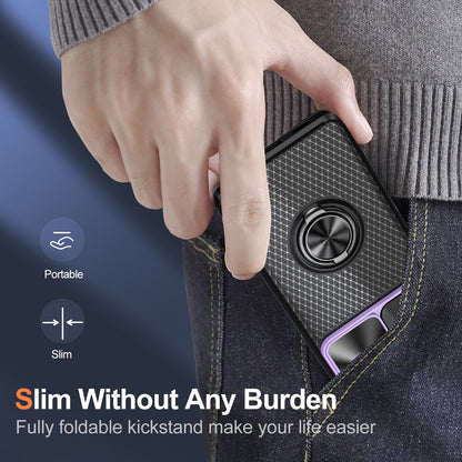 For Samsung Galaxy S21 Ultra 5G PC+TPU Phone Case Ring Kickstand Cover with Slide Camera Lens Protector