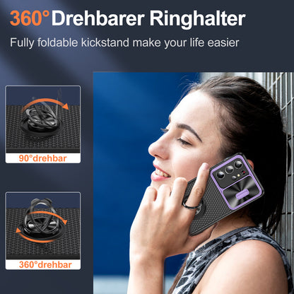 For Samsung Galaxy S21 Ultra 5G PC+TPU Phone Case Ring Kickstand Cover with Slide Camera Lens Protector