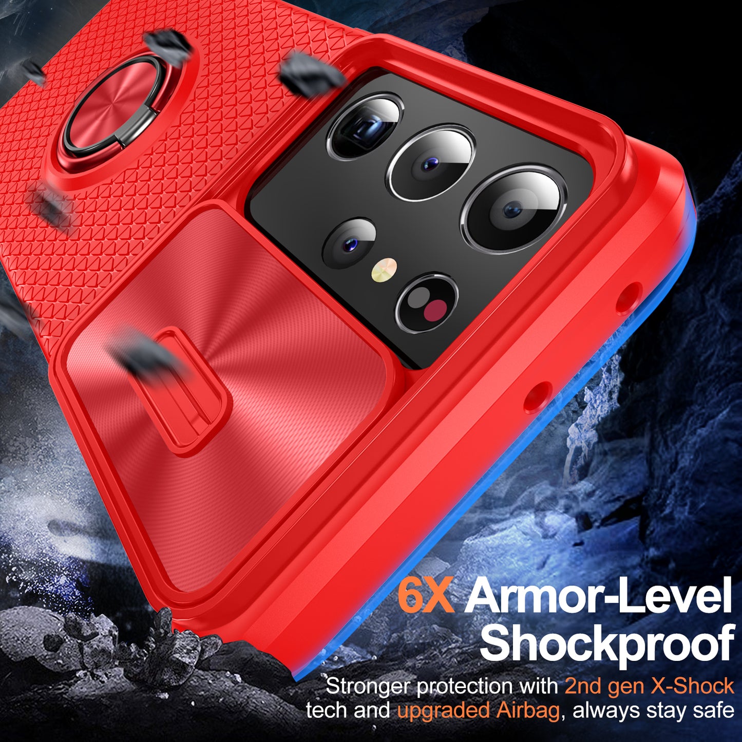 For Samsung Galaxy S21 Ultra 5G PC+TPU Phone Case Ring Kickstand Cover with Slide Camera Lens Protector