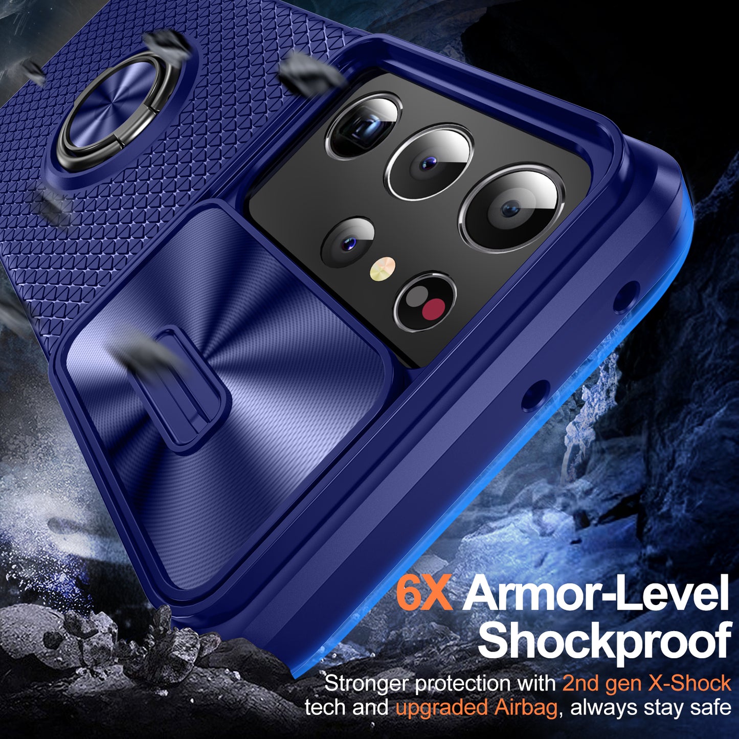 For Samsung Galaxy S21 Ultra 5G PC+TPU Phone Case Ring Kickstand Cover with Slide Camera Lens Protector