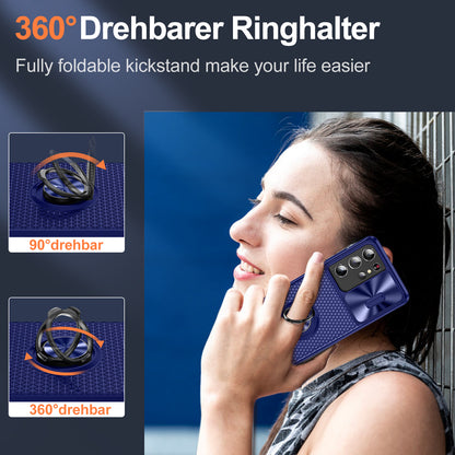 For Samsung Galaxy S21 Ultra 5G PC+TPU Phone Case Ring Kickstand Cover with Slide Camera Lens Protector