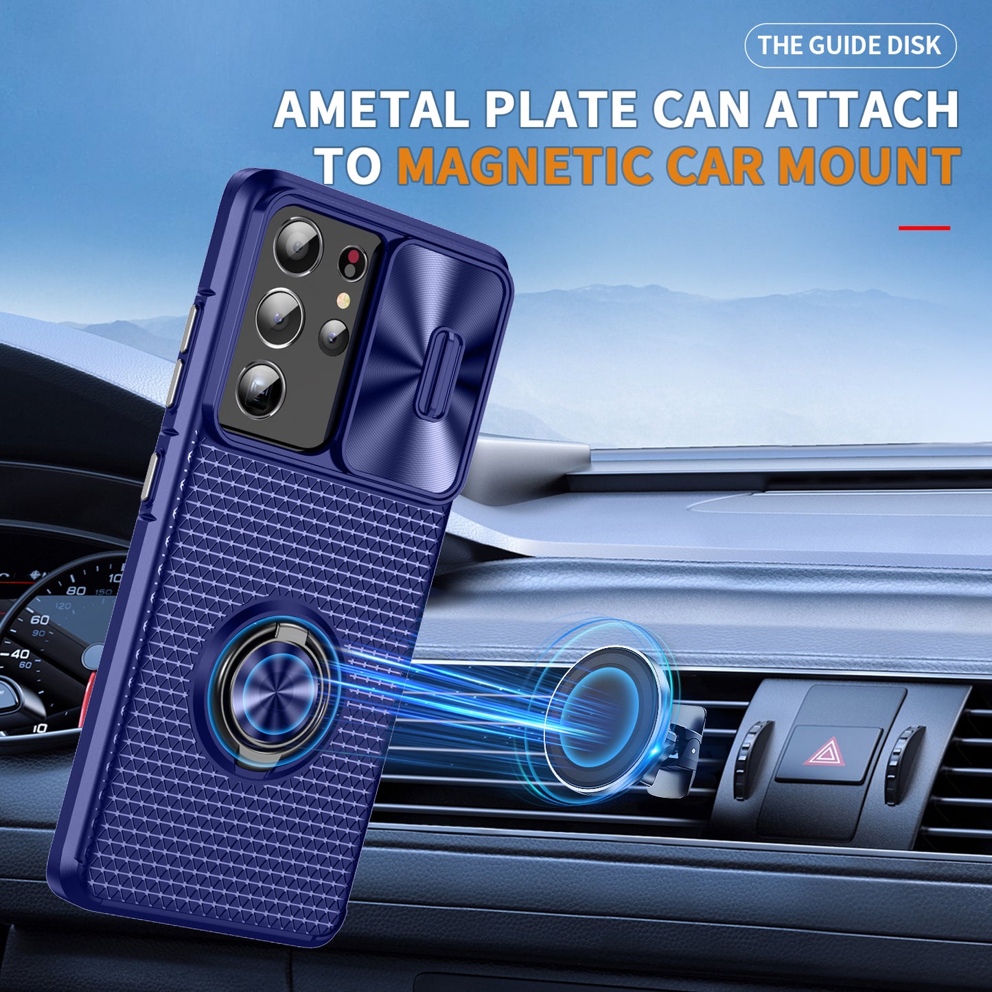 For Samsung Galaxy S21 Ultra 5G PC+TPU Phone Case Ring Kickstand Cover with Slide Camera Lens Protector