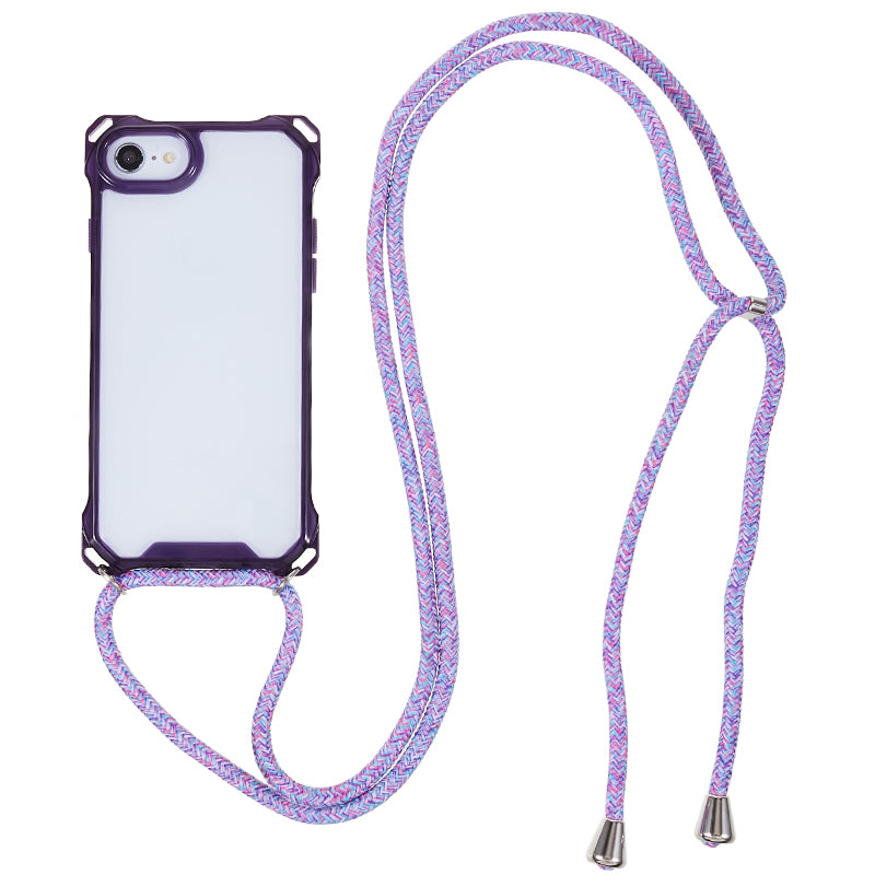 For iPhone 7 / 8 / SE (2020) / SE (2022) Drop-proof Phone Case Transparent Acrylic Back + TPU Phone Cover with Lanyard