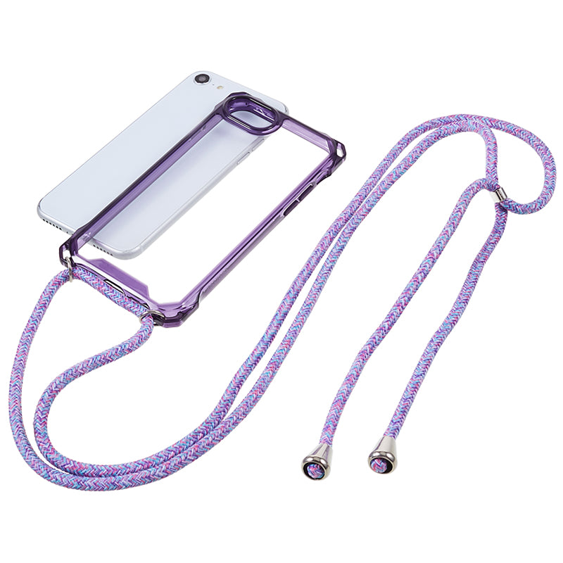 For iPhone 7 / 8 / SE (2020) / SE (2022) Drop-proof Phone Case Transparent Acrylic Back + TPU Phone Cover with Lanyard