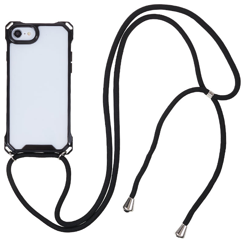 For iPhone 7 / 8 / SE (2020) / SE (2022) Drop-proof Phone Case Transparent Acrylic Back + TPU Phone Cover with Lanyard