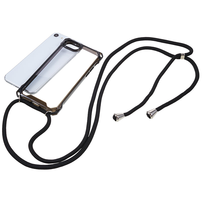 For iPhone 7 / 8 / SE (2020) / SE (2022) Drop-proof Phone Case Transparent Acrylic Back + TPU Phone Cover with Lanyard