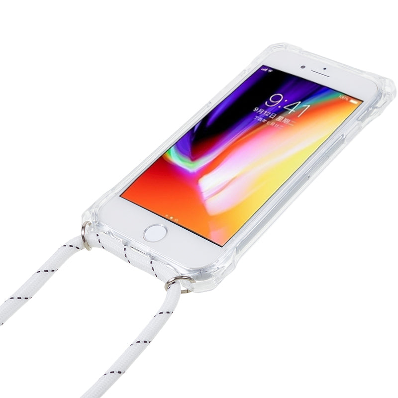 For iPhone 7 / 8 / SE (2020) / SE (2022) Drop-proof Phone Case Transparent Acrylic Back + TPU Phone Cover with Lanyard