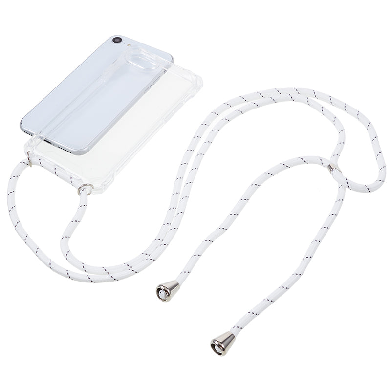 For iPhone 7 / 8 / SE (2020) / SE (2022) Drop-proof Phone Case Transparent Acrylic Back + TPU Phone Cover with Lanyard