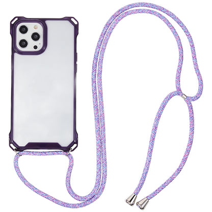 For iPhone 12 / 12 Pro Acrylic + TPU Clear Phone Case Four Corner Anti-Collision Protection Cover with Lanyard
