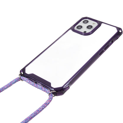 For iPhone 12 / 12 Pro Acrylic + TPU Clear Phone Case Four Corner Anti-Collision Protection Cover with Lanyard