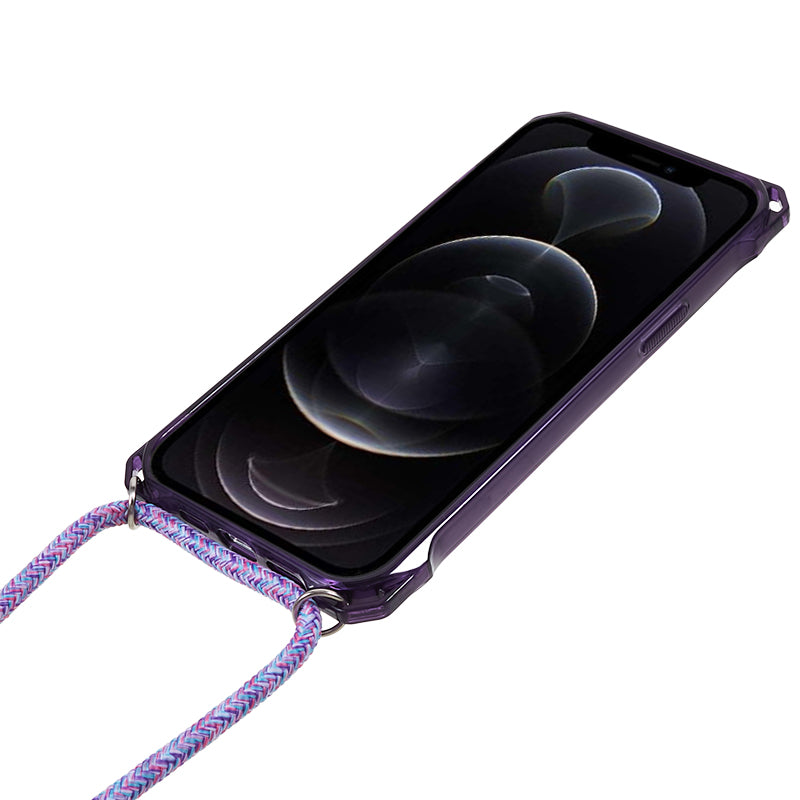 For iPhone 12 / 12 Pro Acrylic + TPU Clear Phone Case Four Corner Anti-Collision Protection Cover with Lanyard