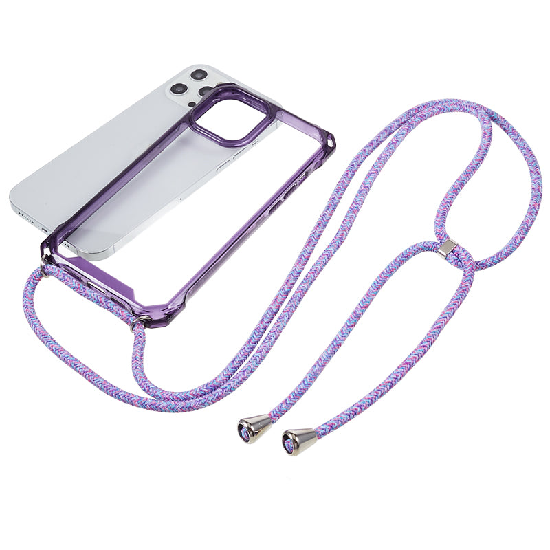 For iPhone 12 / 12 Pro Acrylic + TPU Clear Phone Case Four Corner Anti-Collision Protection Cover with Lanyard