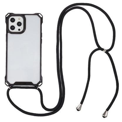 For iPhone 12 / 12 Pro Acrylic + TPU Clear Phone Case Four Corner Anti-Collision Protection Cover with Lanyard