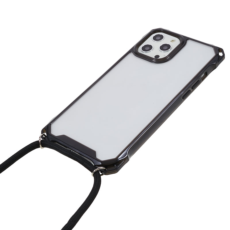 For iPhone 12 / 12 Pro Acrylic + TPU Clear Phone Case Four Corner Anti-Collision Protection Cover with Lanyard