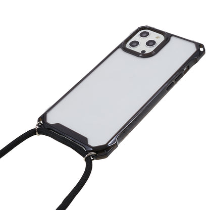 For iPhone 12 / 12 Pro Acrylic + TPU Clear Phone Case Four Corner Anti-Collision Protection Cover with Lanyard