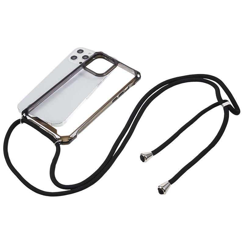 For iPhone 12 / 12 Pro Acrylic + TPU Clear Phone Case Four Corner Anti-Collision Protection Cover with Lanyard