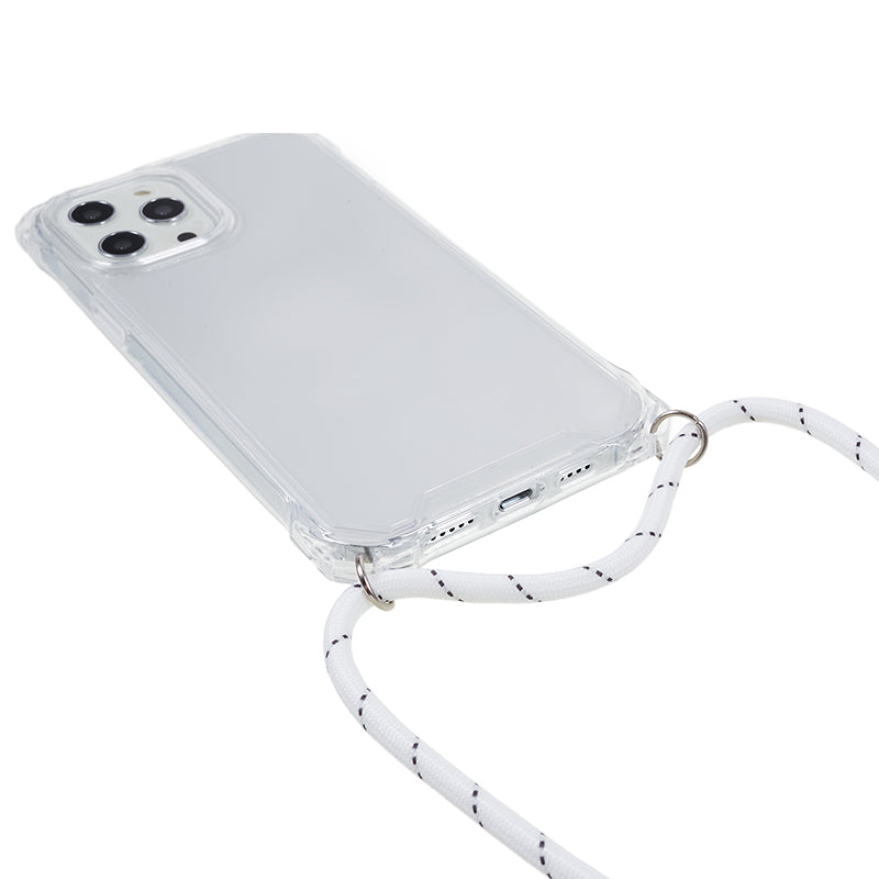 For iPhone 12 / 12 Pro Acrylic + TPU Clear Phone Case Four Corner Anti-Collision Protection Cover with Lanyard