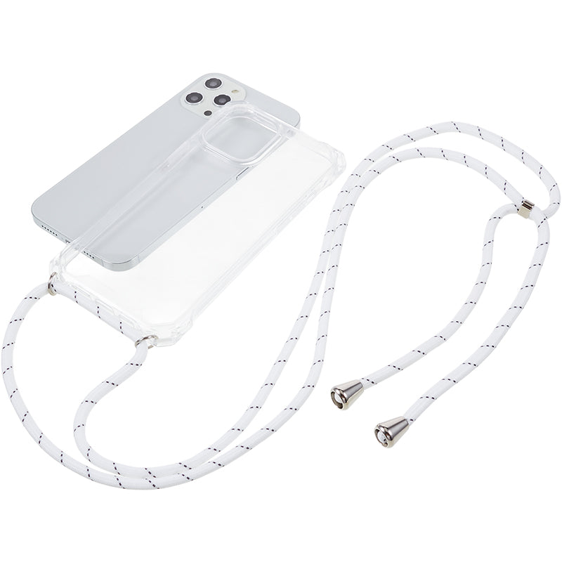 For iPhone 12 / 12 Pro Acrylic + TPU Clear Phone Case Four Corner Anti-Collision Protection Cover with Lanyard