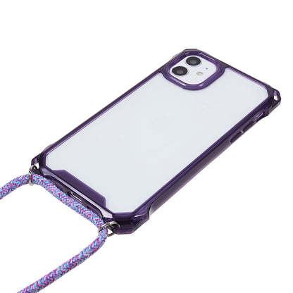 For iPhone 11 Clear Acrylic + TPU Phone Case Four Corners Shock Absorption Cover with Lanyard