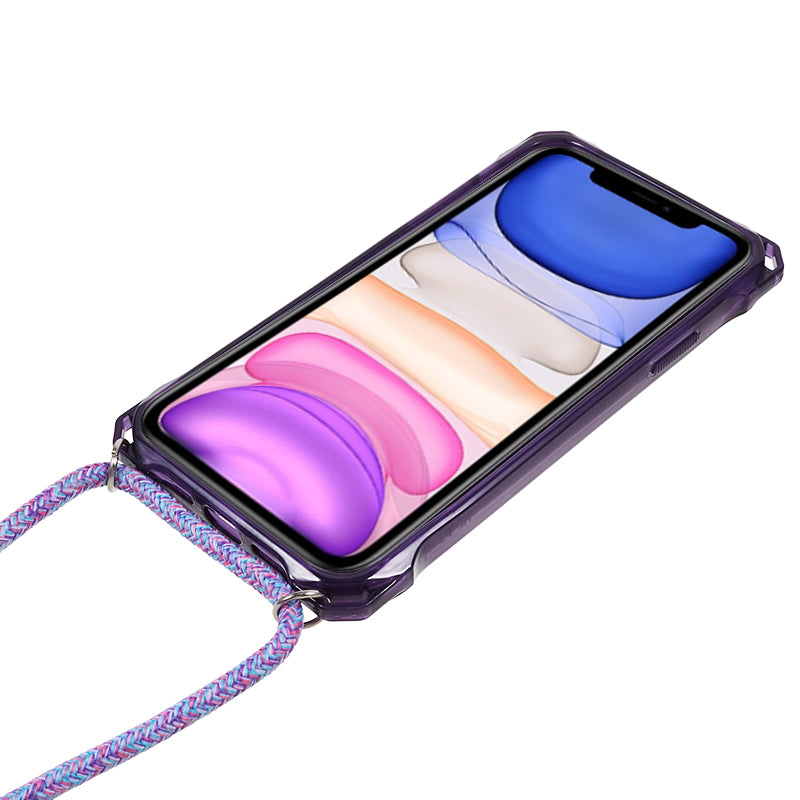 For iPhone 11 Clear Acrylic + TPU Phone Case Four Corners Shock Absorption Cover with Lanyard