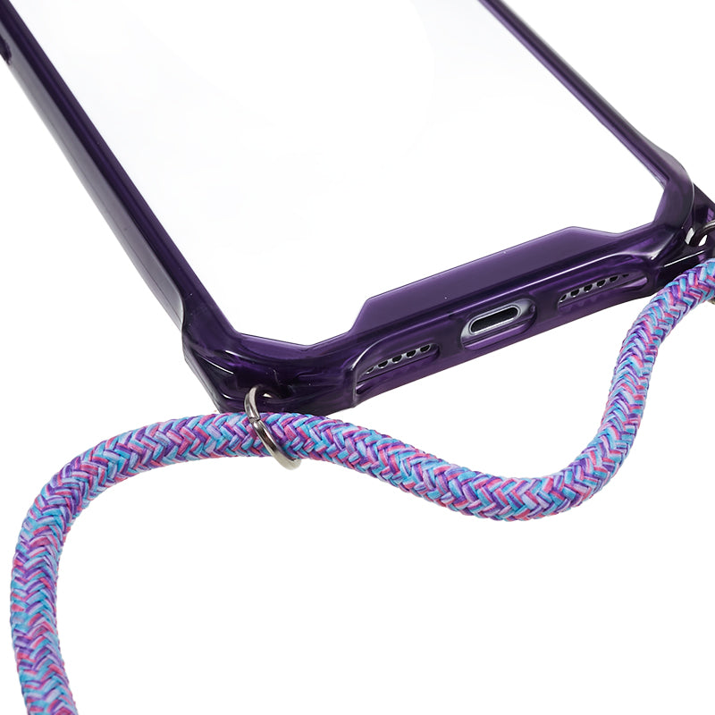 For iPhone 11 Clear Acrylic + TPU Phone Case Four Corners Shock Absorption Cover with Lanyard