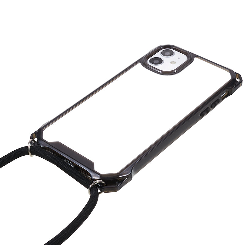 For iPhone 11 Clear Acrylic + TPU Phone Case Four Corners Shock Absorption Cover with Lanyard