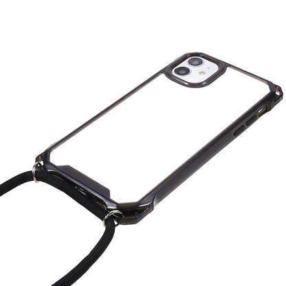 For iPhone 11 Clear Acrylic + TPU Phone Case Four Corners Shock Absorption Cover with Lanyard
