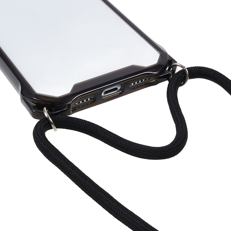 For iPhone 11 Clear Acrylic + TPU Phone Case Four Corners Shock Absorption Cover with Lanyard