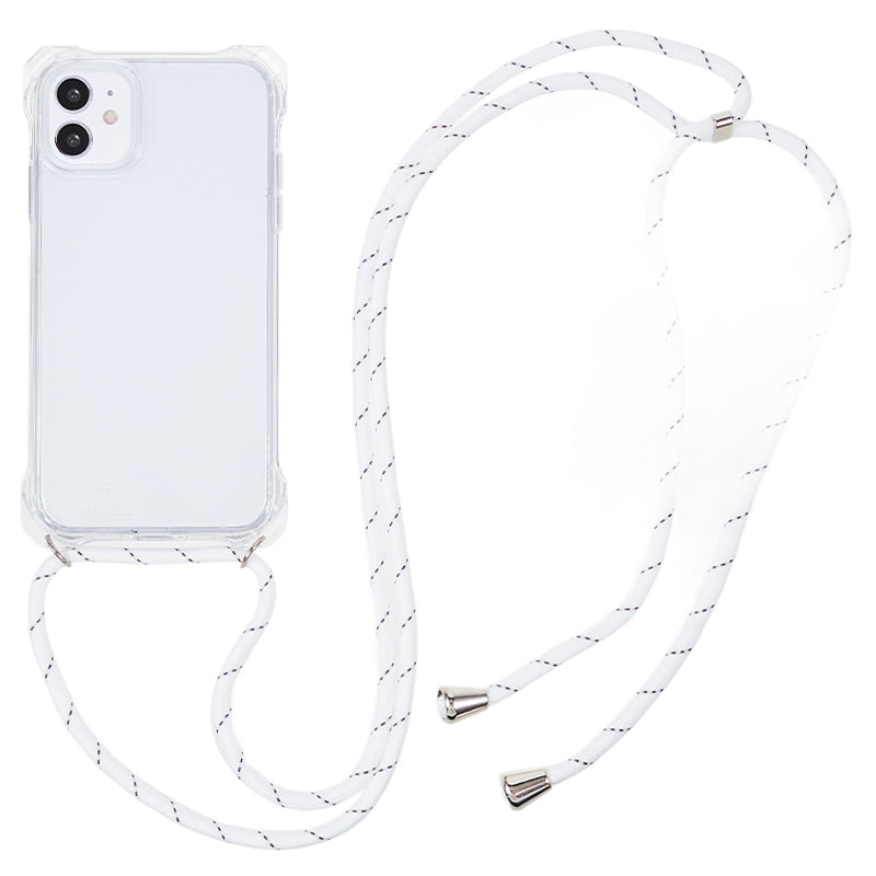 For iPhone 11 Clear Acrylic + TPU Phone Case Four Corners Shock Absorption Cover with Lanyard