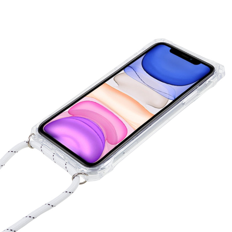 For iPhone 11 Clear Acrylic + TPU Phone Case Four Corners Shock Absorption Cover with Lanyard