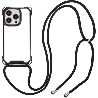 For iPhone 13 Pro Max 6.7 inch Four Corner Anti-drop Cover Clear Acrylic + TPU Phone Case with Lanyard