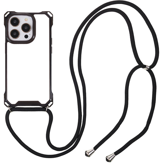 For iPhone 13 Pro Max 6.7 inch Four Corner Anti-drop Cover Clear Acrylic + TPU Phone Case with Lanyard