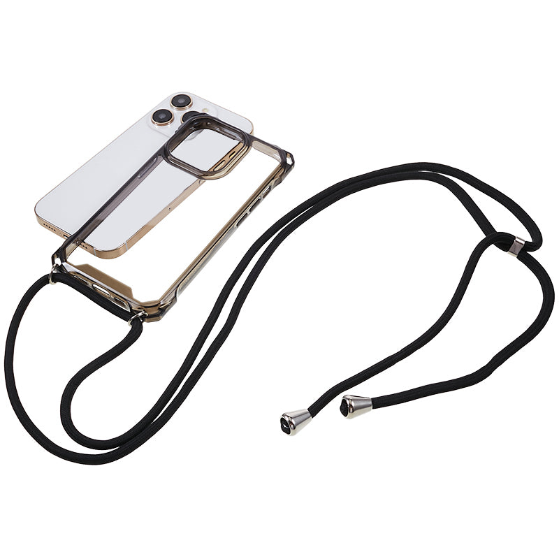 For iPhone 13 Pro Max 6.7 inch Four Corner Anti-drop Cover Clear Acrylic + TPU Phone Case with Lanyard