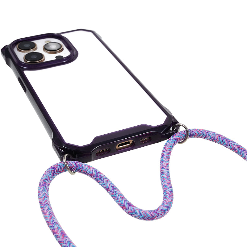 For iPhone 13 Pro Max 6.7 inch Four Corner Anti-drop Cover Clear Acrylic + TPU Phone Case with Lanyard