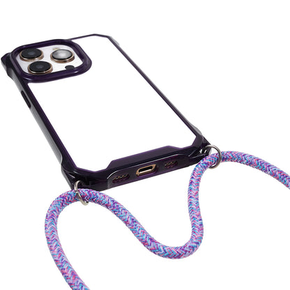 For iPhone 13 Pro Max 6.7 inch Four Corner Anti-drop Cover Clear Acrylic + TPU Phone Case with Lanyard