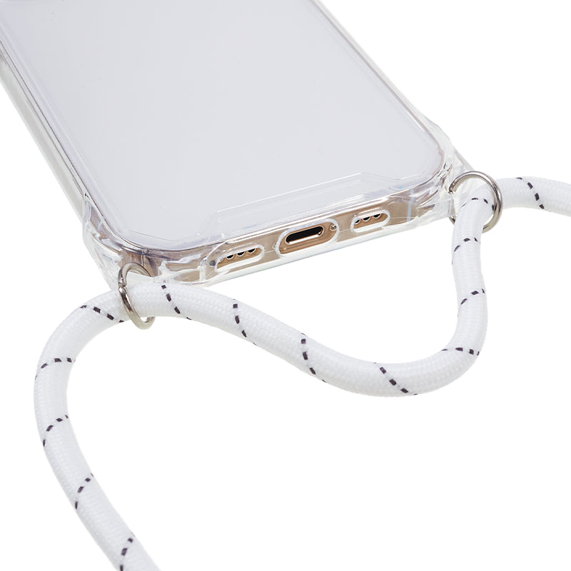 For iPhone 13 Pro Max 6.7 inch Four Corner Anti-drop Cover Clear Acrylic + TPU Phone Case with Lanyard