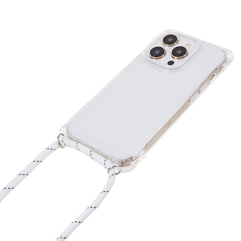 For iPhone 13 Pro 6.1 inch Clear Phone Case Acrylic + TPU Four Corner Shockproof Cover with Lanyard
