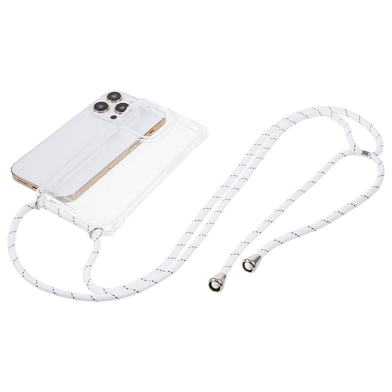 For iPhone 13 Pro 6.1 inch Clear Phone Case Acrylic + TPU Four Corner Shockproof Cover with Lanyard