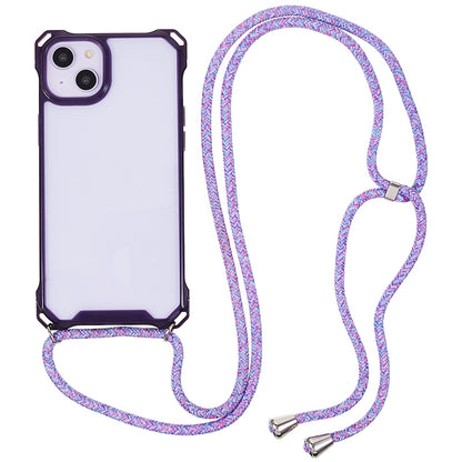 For iPhone 14 / 13 Clear Phone Case Acrylic+TPU Four Corner Anti Drop Cover with Lanyard