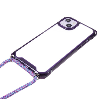 For iPhone 14 / 13 Clear Phone Case Acrylic+TPU Four Corner Anti Drop Cover with Lanyard