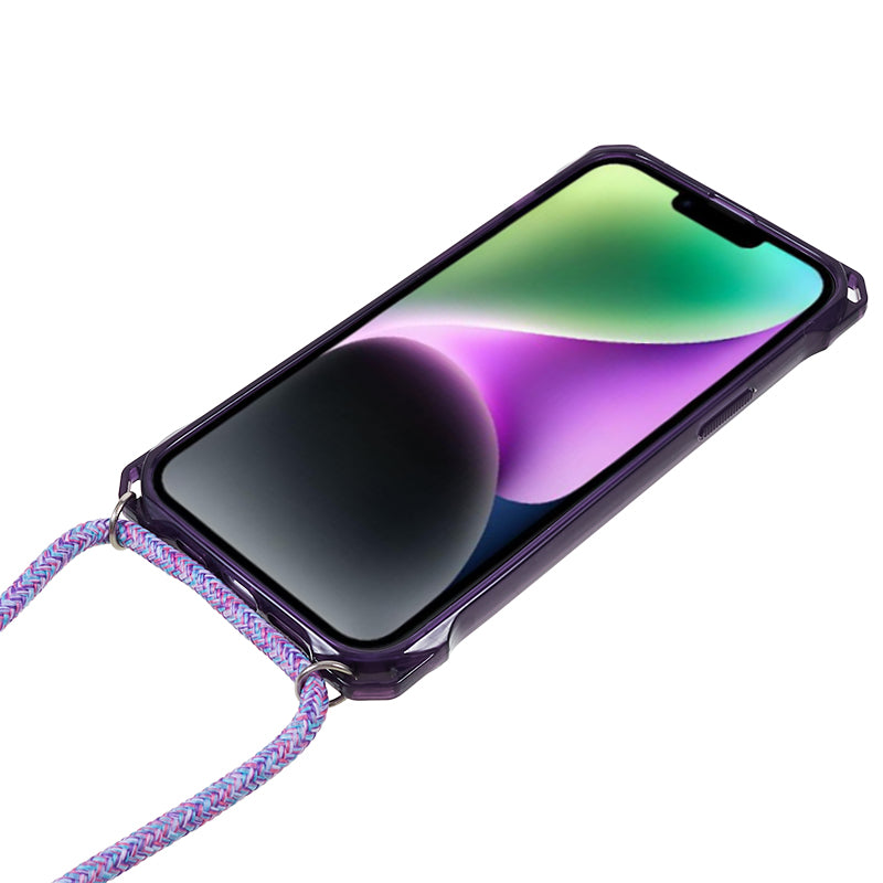 For iPhone 14 / 13 Clear Phone Case Acrylic+TPU Four Corner Anti Drop Cover with Lanyard