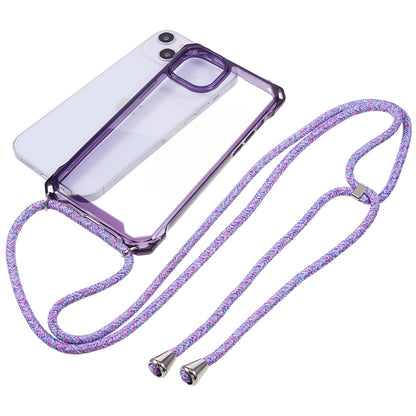 For iPhone 14 / 13 Clear Phone Case Acrylic+TPU Four Corner Anti Drop Cover with Lanyard
